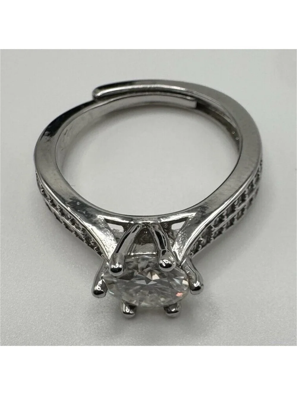 Platinum plated one carat, moissanite engagement ring, adjustable